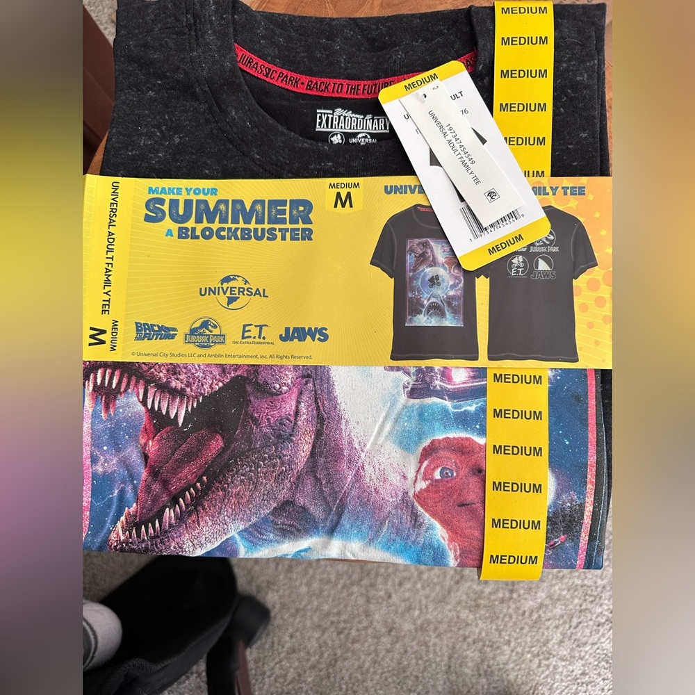 Universal adult Blockbuster Tee - Black and Multicolor